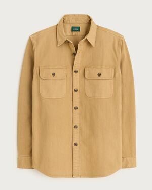 J.Crew Garment-dyed twill overshirt in Honey Brown Men’s Sz L Heavy Button Up
